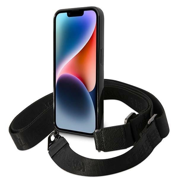 Karl Lagerfeld iPhone 14 Pro Color Stripes Strap Σκληρή Θήκη με Πλαίσιο Σιλικόνης και Λουράκι - Pink - KLHCP14LSTSTP