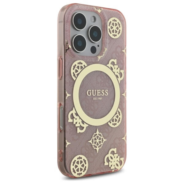 Guess iPhone 16 Pro Max - IML Peony On 4G Background MagSafe - Θήκη με Επένδυση Συνθετικού Δέρματος - Pink - GUHMP16XH4PYEEP