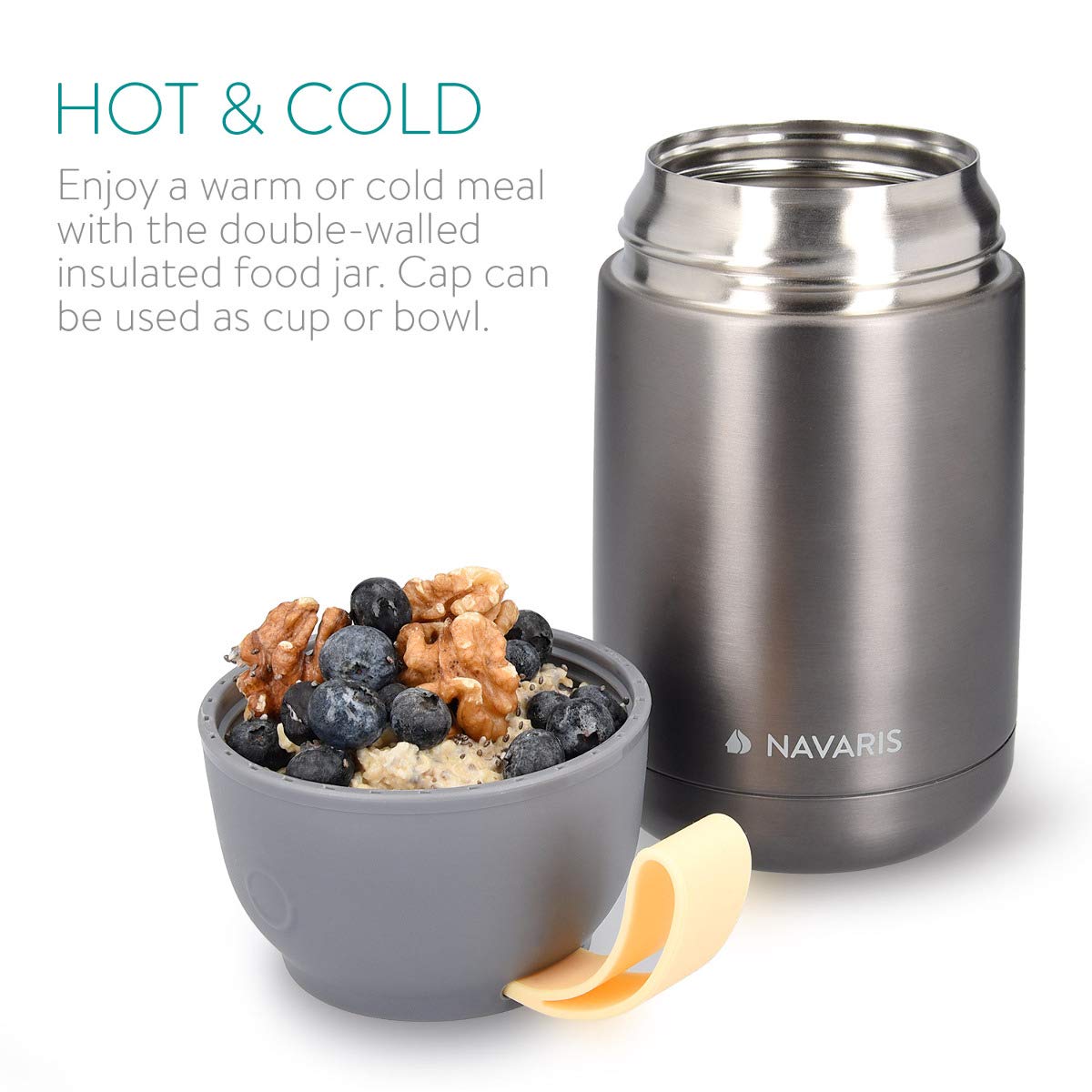 Navaris Vacuum Insulated Food Jar Θερμός από Ανοξείδωτο Ατσάλι με Καπάκι - Δοχείο Για Φαγητό - 650ml - Dark Gray - 47325.2.19