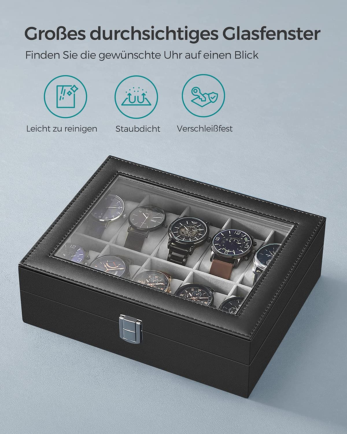 Songmics Θήκη Αποθήκευσης για 10 Ρολόγια - Grey - JWB010BK