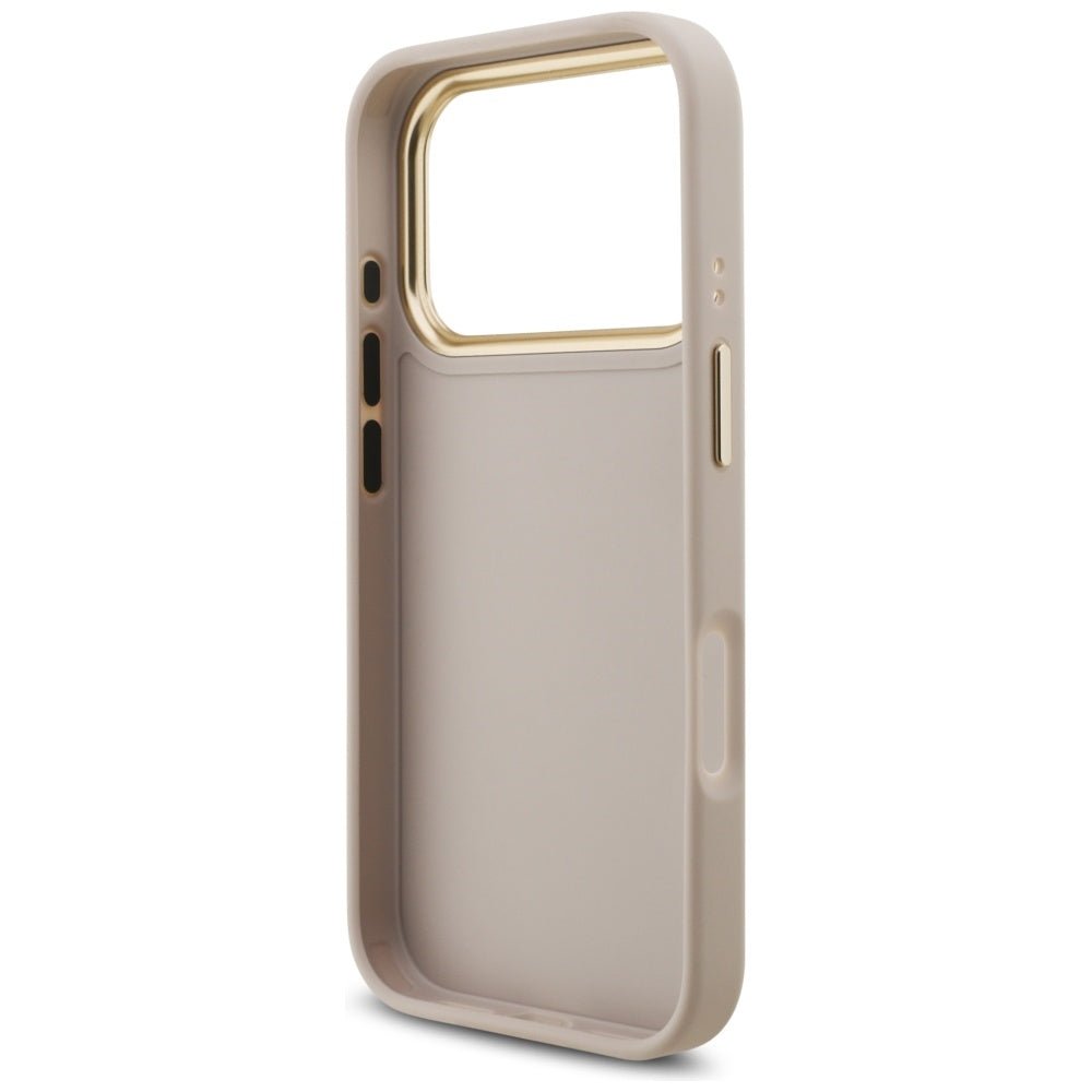 Guess iPhone 17 Pro - 4G Big 4G Classic Logo - Σκληρή Θήκη με Πλαίσιο Σιλικόνης και Επένδυση από Οικολογικό Δέρμα - Pink / Gold - GUHCP17L4GMGCPI