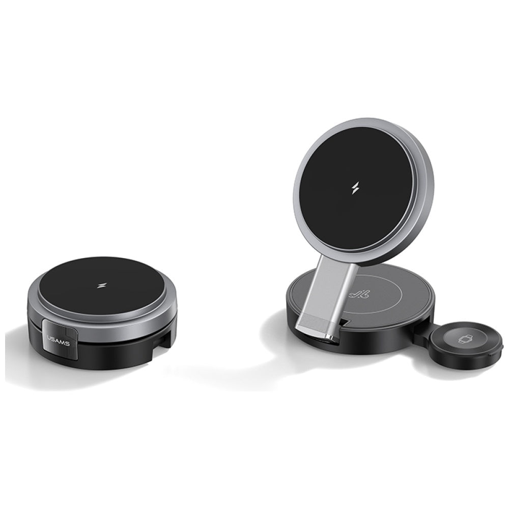 USAMS 3in1 Πτυσσόμενος Ασύρματος Φορτιστής Qi για Smartphones και Apple Watch και Airpods 15W - Black