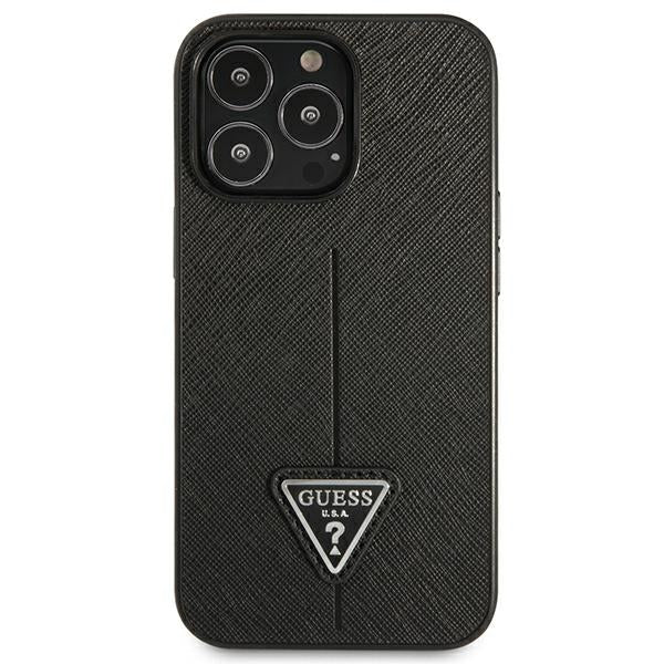 Guess iPhone 14 Pro Max Saffiano Σκληρή Θήκη με Πλαίσιο Σιλικόνης - Black - GUHCP14XPSATLK