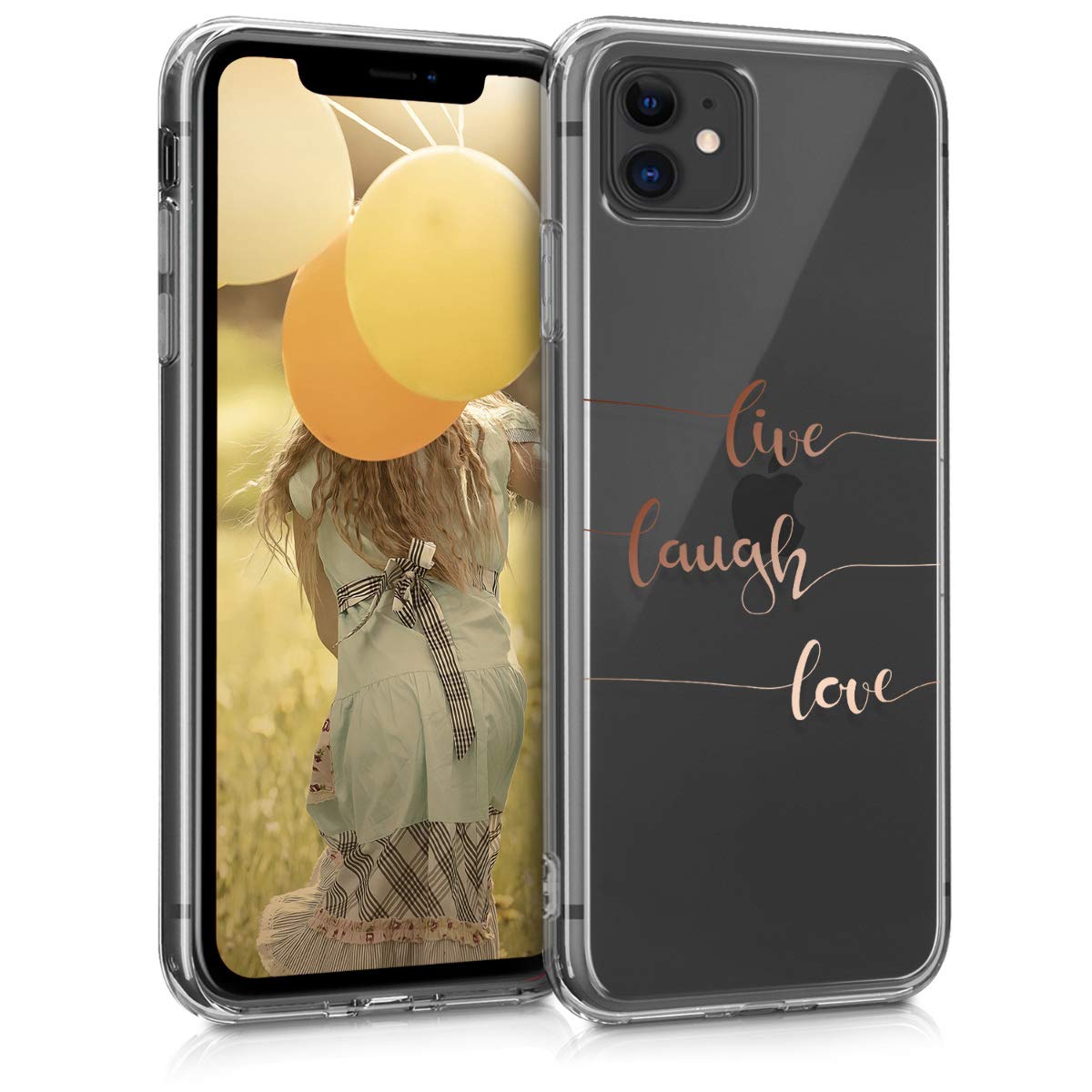 KW iPhone 11 Θήκη Σιλικόνης TPU Design Live / Laugh / Love - Διάφανη / Rose Gold - 49785.18