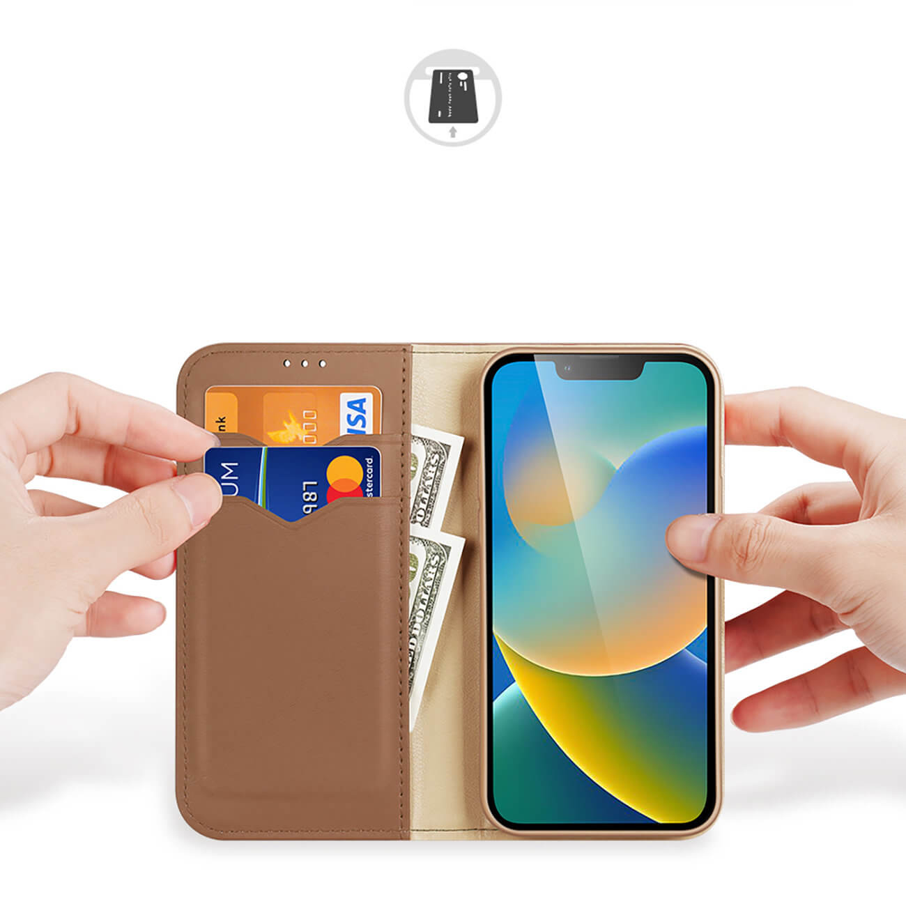 Dux Ducis iPhone 14 Plus Hivo Θήκη Πορτοφόλι Stand από Γνήσιο Δέρμα - Brown