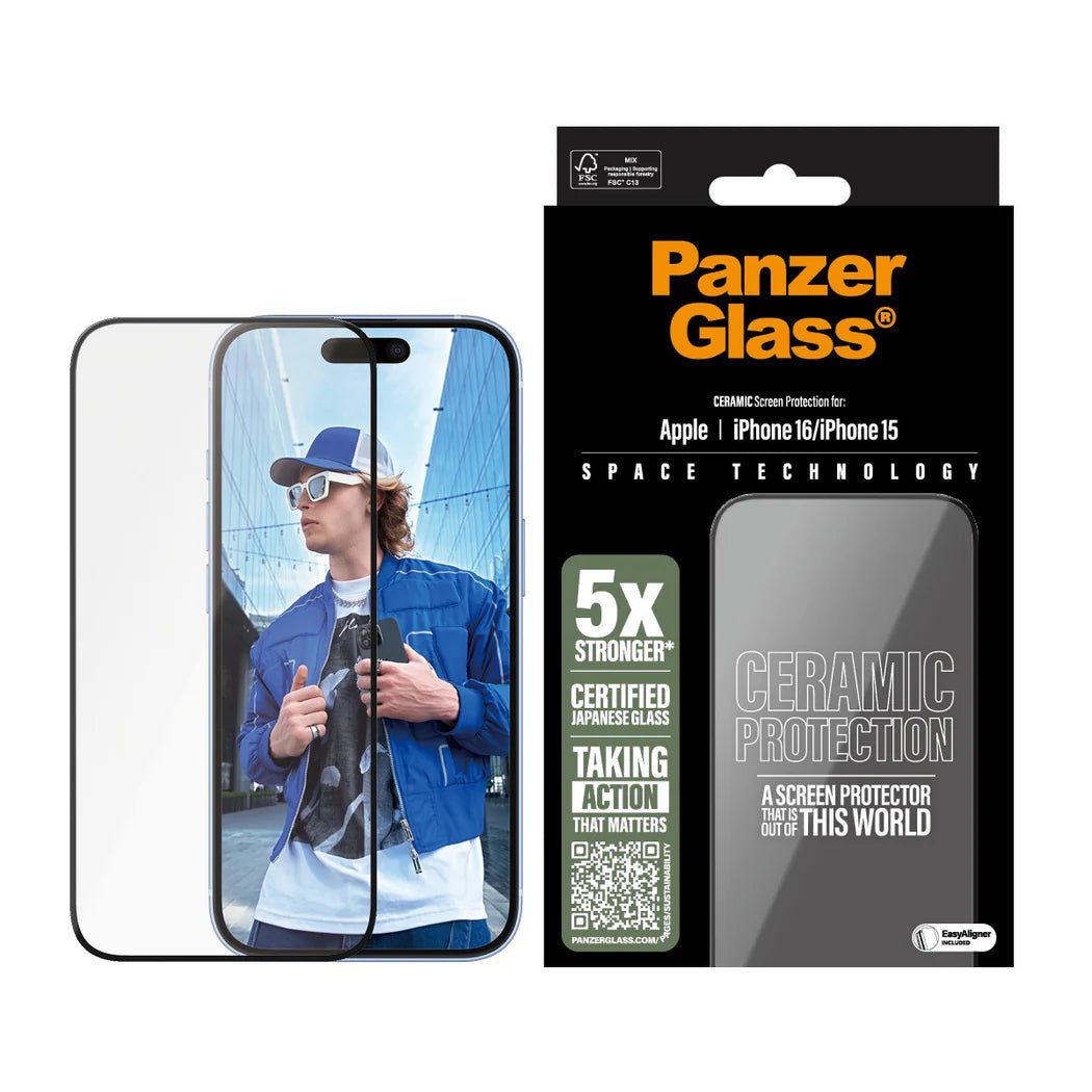 PanzerGlass iPhone 15 / iPhone 16 Ceramic Ultra - Wide Fit Full Screen Αντιχαρακτικό Γυαλί Οθόνης - Black