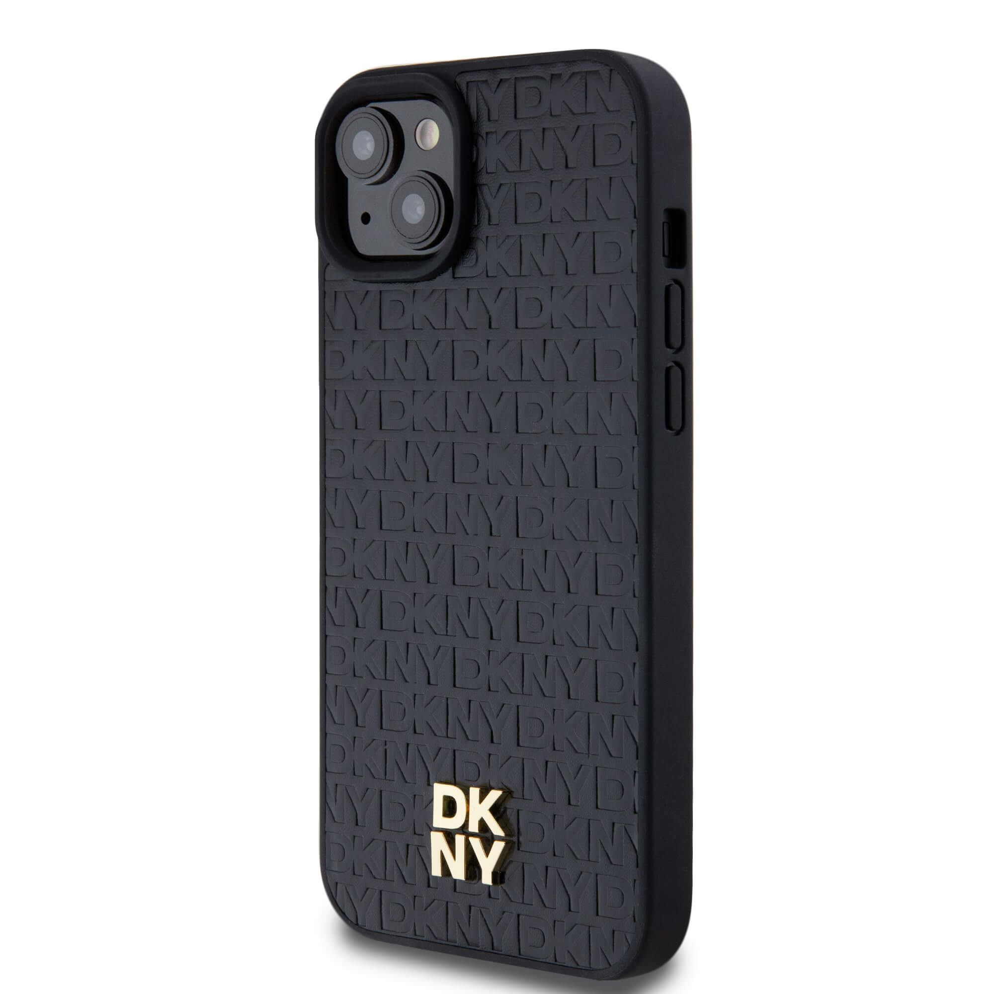 DKNY iPhone 15 Plus / 14 Plus - Leather Monogram Pattern Metal Logo MagSafe Σκληρή Θήκη με Επένδυση Συνθετικού Δέρματος - Black