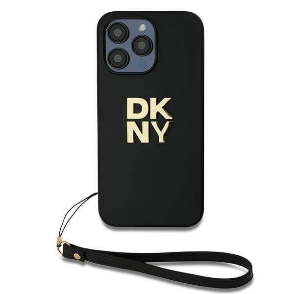 DKNY iPhone 14 Pro Max - Wrist Strap Stock Logo - Σκληρή Θήκη με Επένδυση Συνθετικού Δέρματος με Λουράκι - Black
