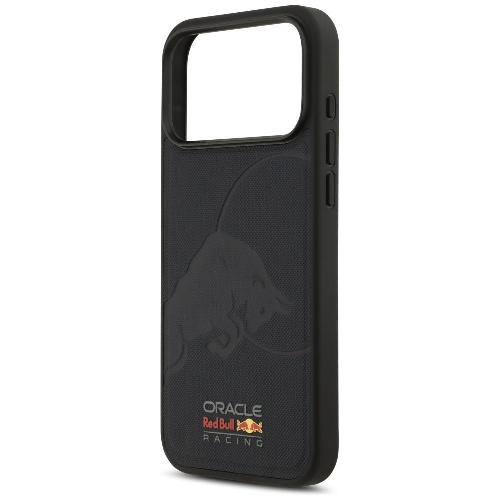 Red Bull iPhone 17 Pro Max - Σκληρή Θήκη με Επένδυση Συνθετικού Δέρματος και Πλαίσιο Σιλικόνης - Meshed Debossed Bull MagSafe - Navy