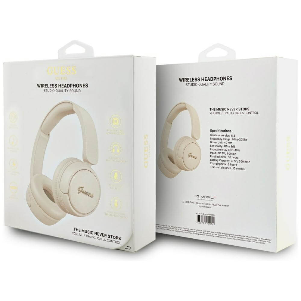 Guess Over - Ear Metal Logo Script - Ασύρματα Bluetooth Ακουστικά - Beige