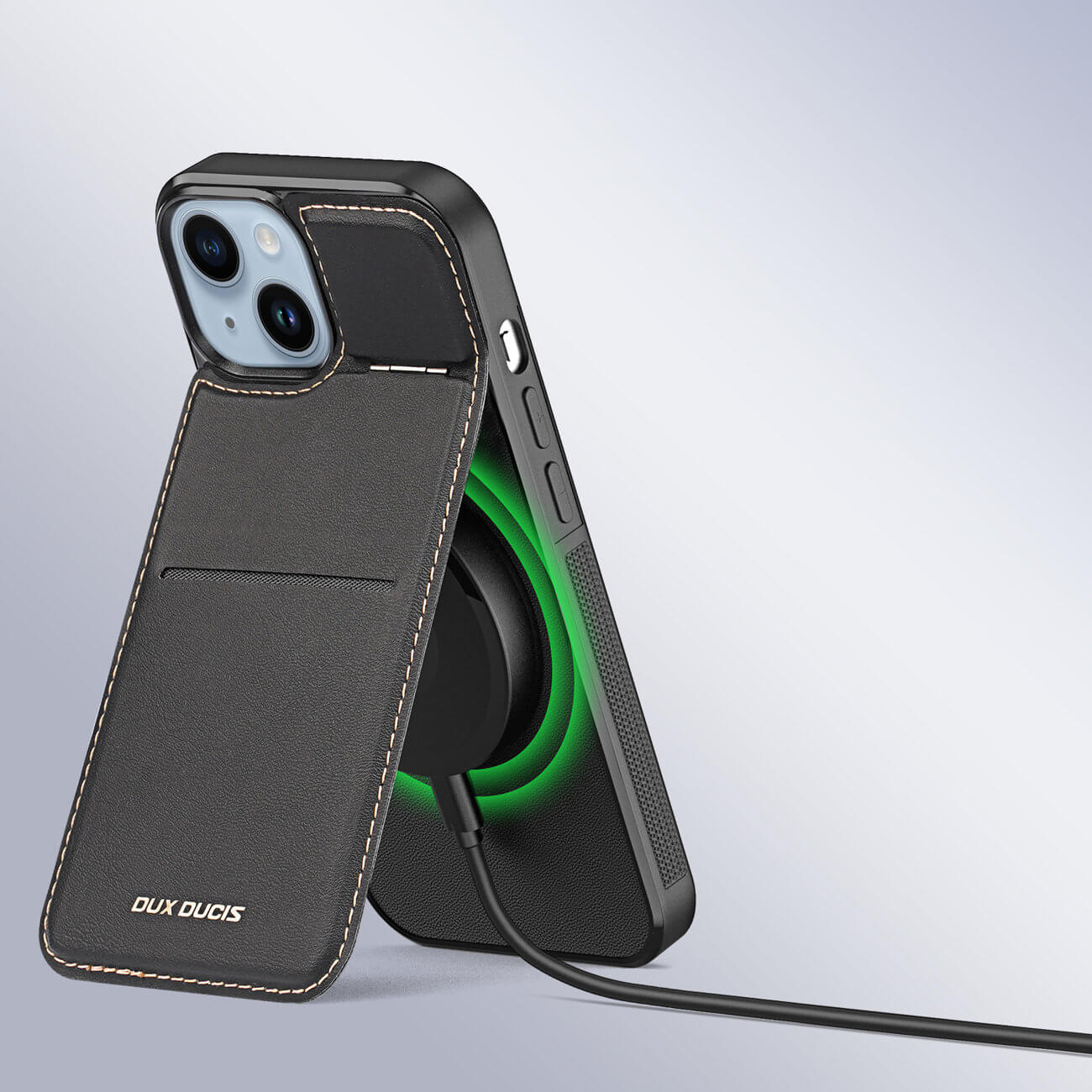 Dux Ducis iPhone 15 Plus Rafi Mag Anti - RFID 3in1 Θήκη με Υποδοχή για Κάρτες / Stand και MagSafe - Black