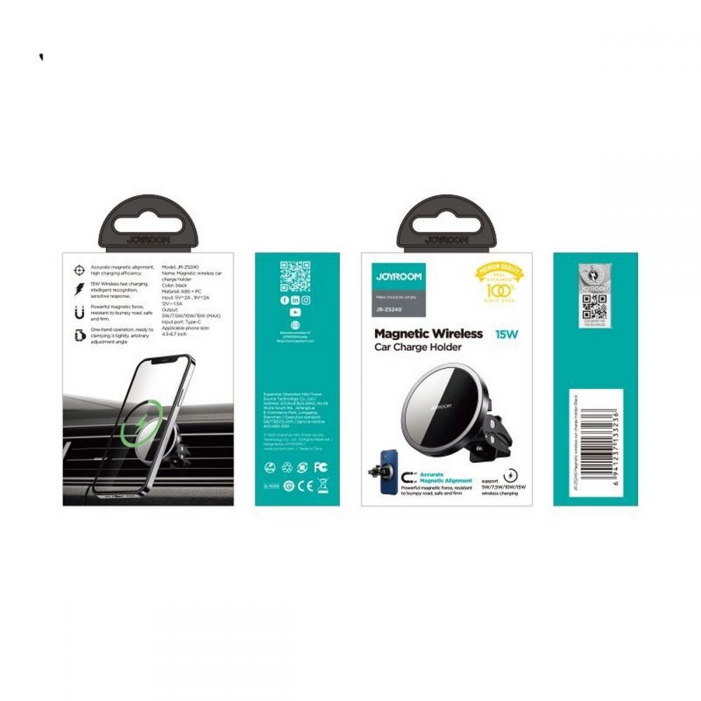 Joyroom Μαγνητική Βάση Αυτοκινήτου Αεραγωγού με Ασύρματη Φόρτιση MagSafe - Black - JR - ZS240