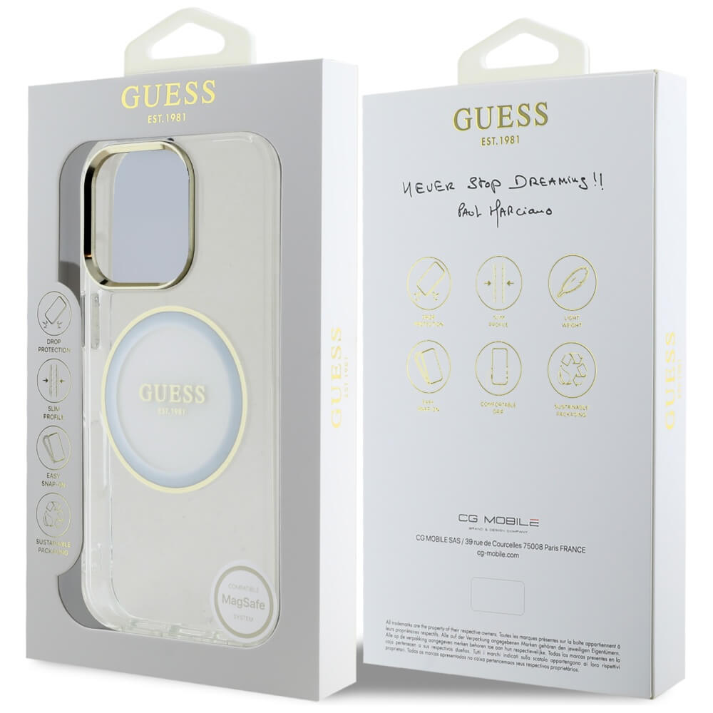 Guess iPhone 16 Pro Max IML Metal Colored Circle Classic Logo MagSafe Σκληρή Θήκη με Πλαίσιο Σιλικόνης και MagSafe - White - GUHMP16XHTDRCEDH