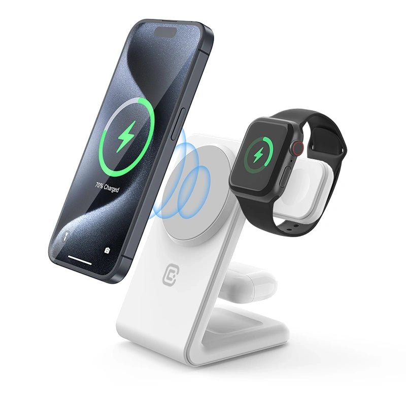 Crong MagSpot Pivot Stand 3 σε 1 Ασύρματος MagSafe Φορτιστής για iPhone - Apple Watch - AirPods - White