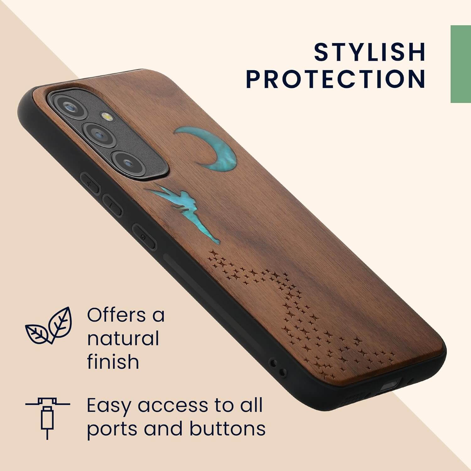 KW Samsung Galaxy A54 5G Θήκη από Φυσικό Ξύλο - Design Mother of Pearl Fairy - Dark Brown - 60799.07