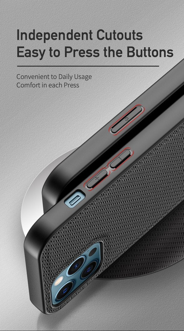 Dux Ducis iPhone 12 Pro Max Fino Series Σκληρή Θήκη με Πλαίσιο Σιλικόνης και Επένδυση από Ύφασμα - Black