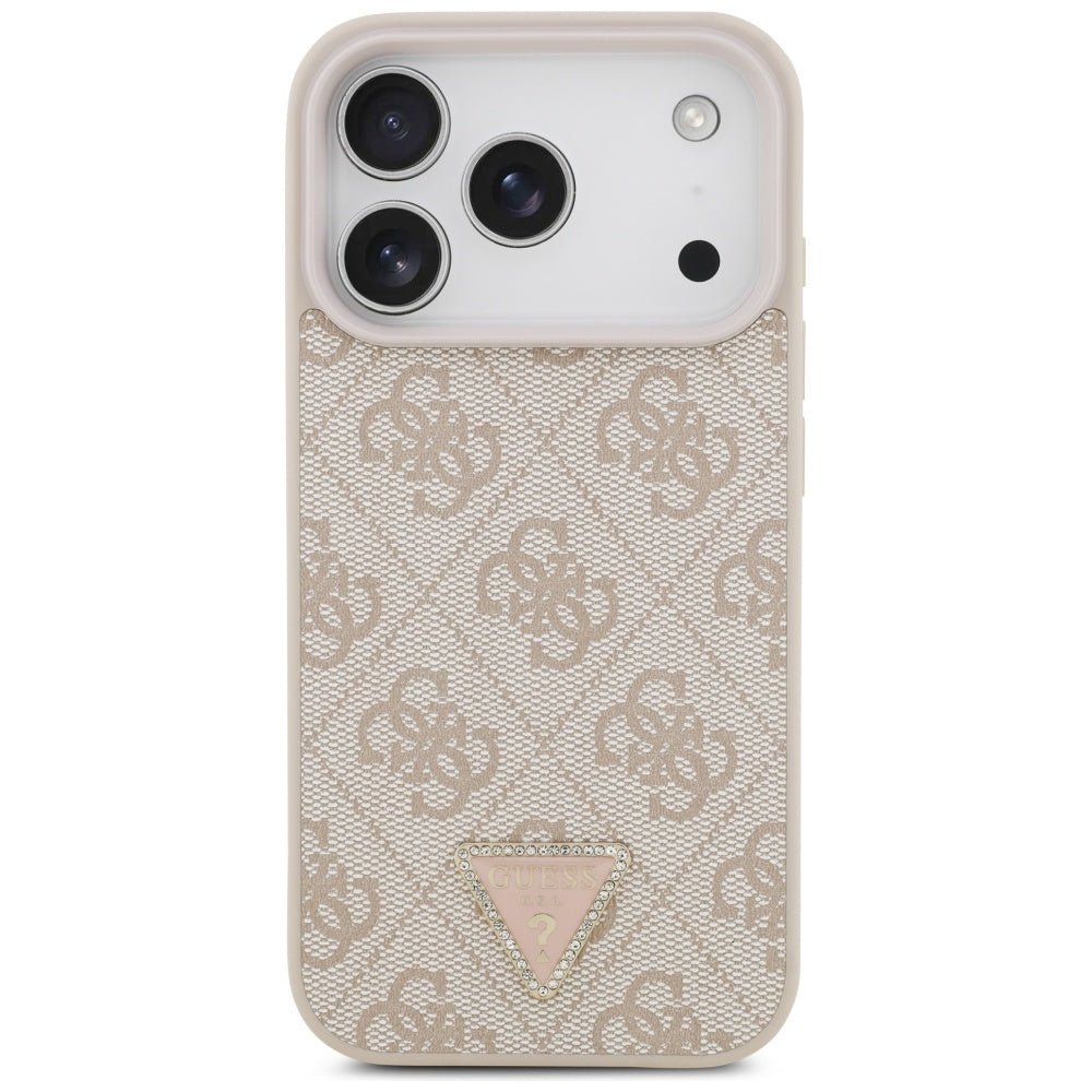 Guess iPhone 17 Pro - 4G Triangle Strass MagSafe - Σκληρή Θήκη με Επένδυση Συνθετικού Δέρματος - Pink - GUHMP17LP4TDPLP