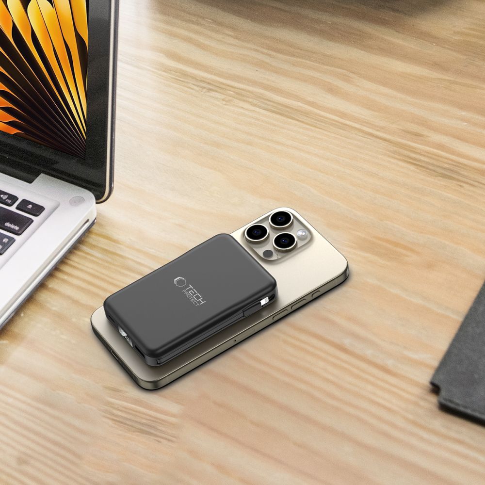 Tech - Protect PB31 Lifemag Ασύρματο MagSafe PowerBank Κινητού 10000 mAh με Ενσωματωμένο Καλώδιο Type - C και Lightning - Black