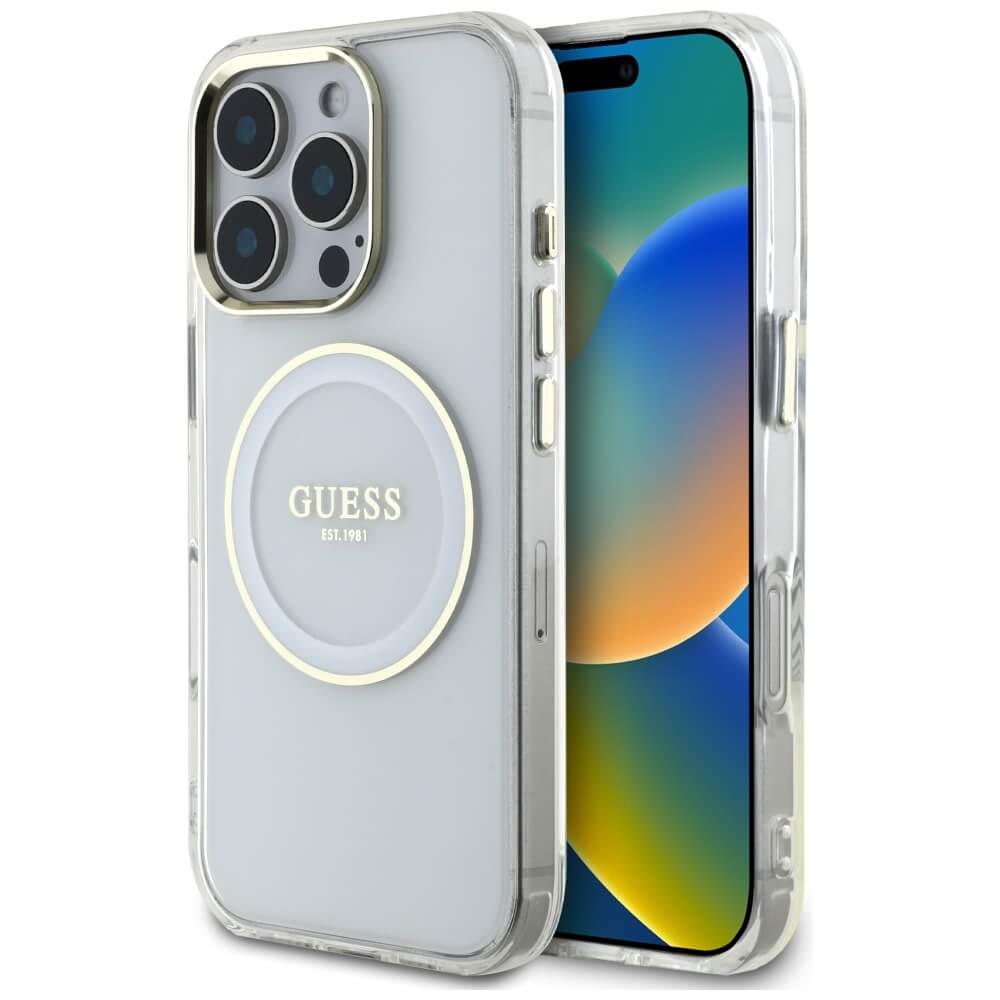 Guess iPhone 16 Pro Max IML Metal Colored Circle Classic Logo MagSafe Σκληρή Θήκη με Πλαίσιο Σιλικόνης και MagSafe - White - GUHMP16XHTDRCEDH