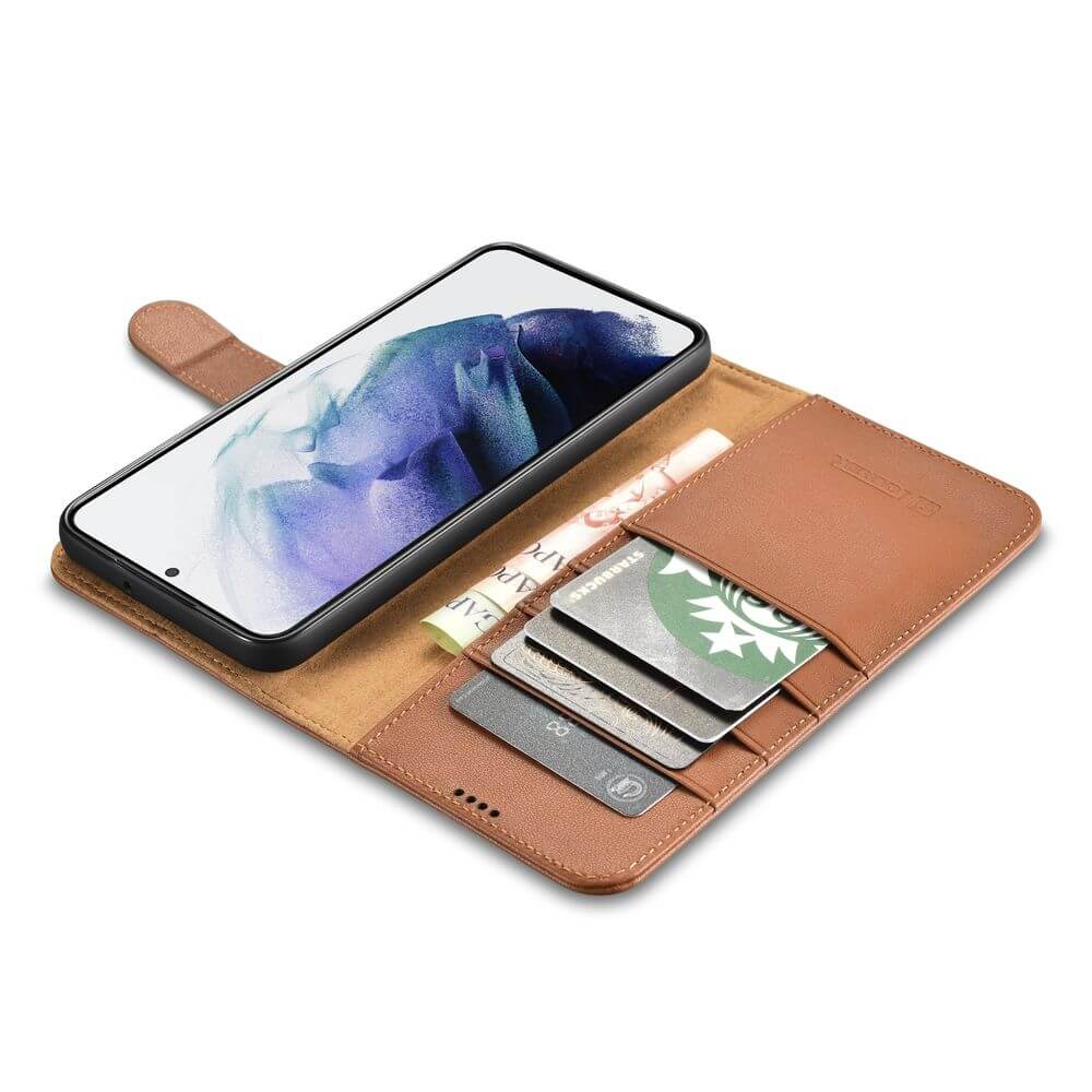 iCarer Samsung Galaxy S22 Plus Haitang Leather Θήκη Πορτοφόλι Stand από Γνήσιο Δέρμα - Brown