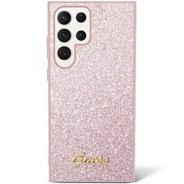 Guess Samsung Galaxy S24 Ultra Glitter Script Σκληρή Θήκη με Πλαίσιο Σιλικόνης - Pink - GUHCS24LHGGSHP