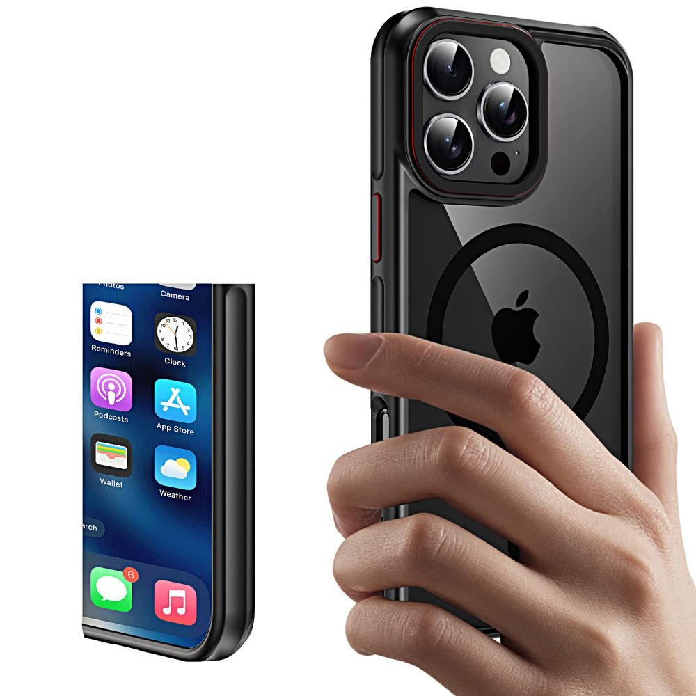 Tech - Protect iPhone 15 Pro MagHybrid - Σκληρή Θήκη με Πλαίσιο Σιλικόνης και MagSafe - Black Ημιδιάφανη / Red