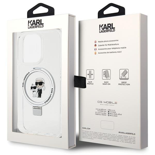 Karl Lagerfeld iPhone 15 Pro Max Ring Stand Karl and Choupette MagSafe Σκληρή Θήκη με Πλαίσιο Σιλικόνης και MagSafe - Διάφανη - KLHMP15XHMRSKCH