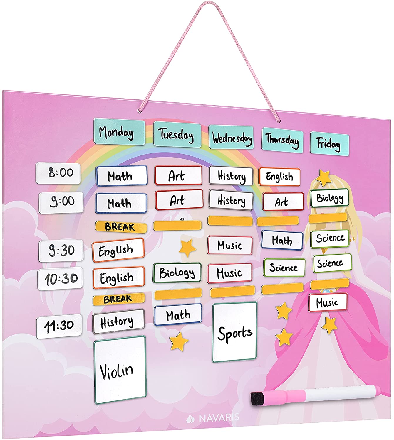 Navaris Μαγνητικός Πίνακας Εβδομαδιαίου Προγράμματος για Παιδιά - 40 x 32 cm - Pink - 50237.03