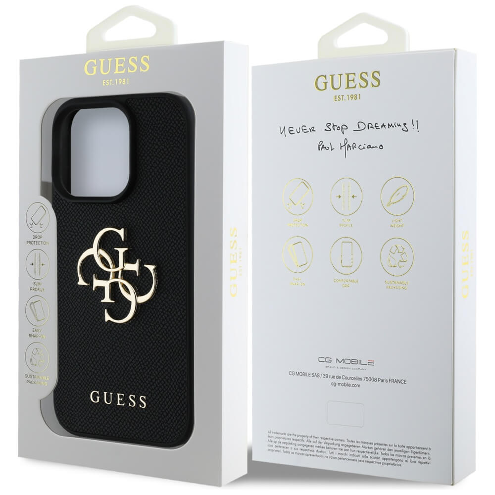 Guess iPhone 16 Pro Max - Grained Big 4G Logo Small Classic Logo - Σκληρή Θήκη με Επένδυση από Οικολογικό Δέρμα - Black - GUHCP16XPGT4MBK