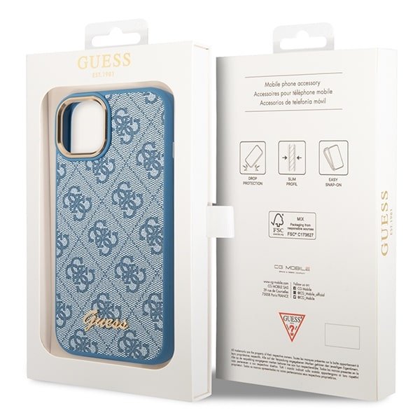 Guess iPhone 14 Plus 4G Vintage Gold Logo Σκληρή Θήκη με Πλαίσιο Σιλικόνης - Blue - GUHCP14MHG4SHB