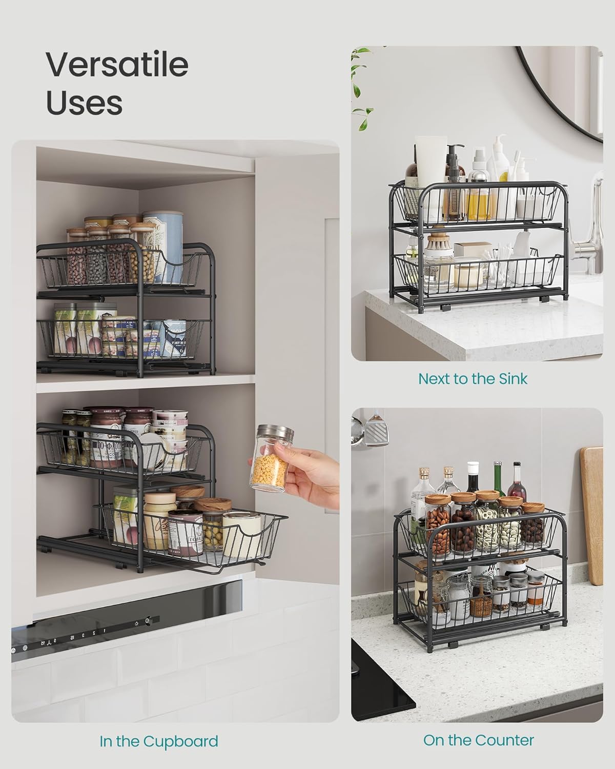 Songmics Μεταλλικό Ράφι Κουζίνας 2 Επιπέδων - Ink Black - KCS017B01V1