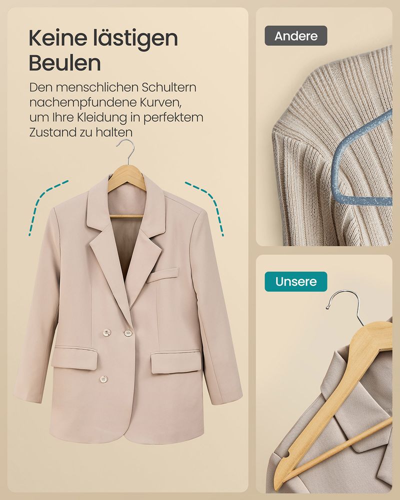 Songmics Σετ με 30 Ξύλινες Κρεμάστρες Ρούχων - Natural - CRW030K01