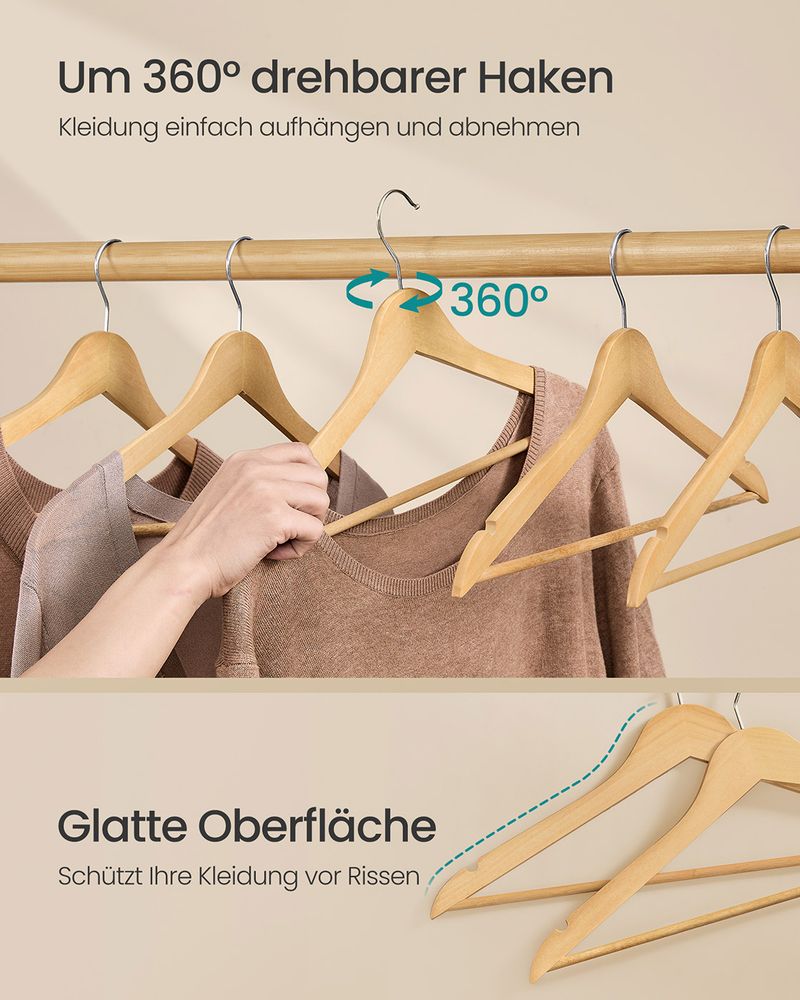 Songmics Σετ με 30 Ξύλινες Κρεμάστρες Ρούχων - Natural - CRW030K01