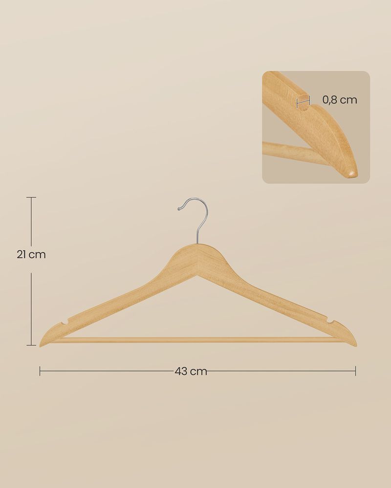 Songmics Σετ με 30 Ξύλινες Κρεμάστρες Ρούχων - Natural - CRW030K01