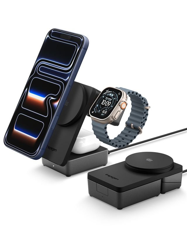 Spigen 3in1 Μαγνητικός Ασύρματος Φορτιστής MagSafe 25W Qi2.2 - ESSENTIAL EF323MQ - Black