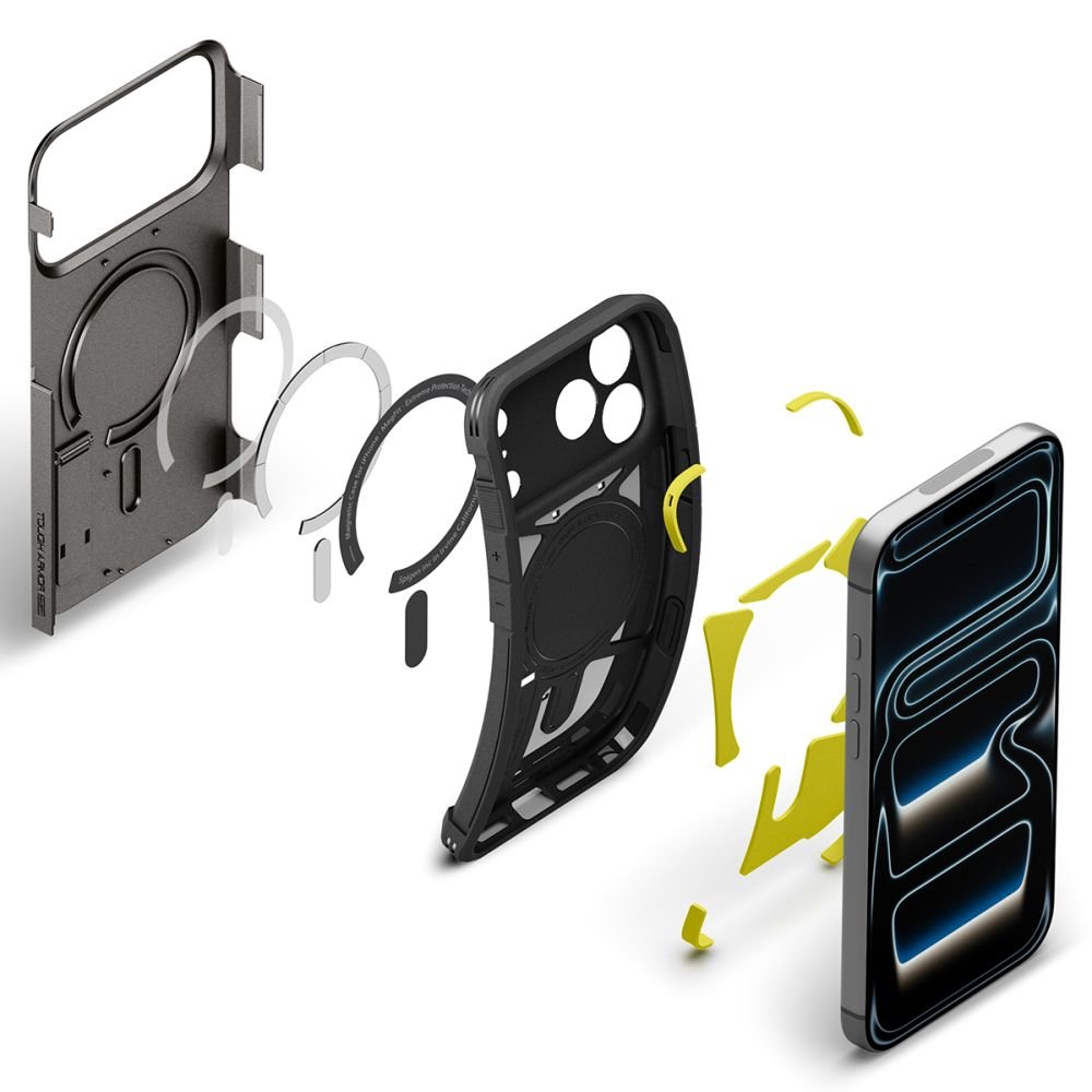 Spigen iPhone 18 Pro / iPhone 17 Pro - MagSafe Σκληρή Θήκη με Πλαίσιο Σιλικόνης και Σταντ - Tough Armor T Mag - Gunmetal