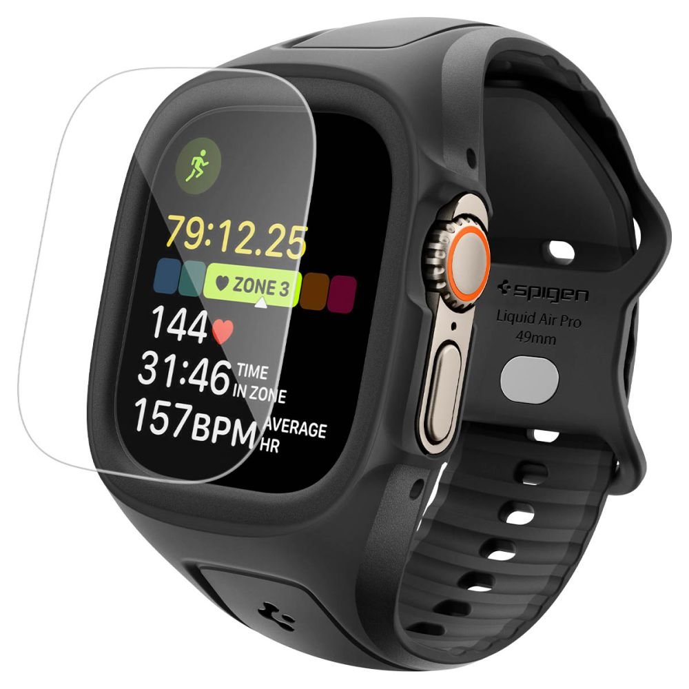 Spigen Λουράκι Apple Watch Ultra (1/2/3) - 49mm με Θήκη Προστασίας και Αντιχαρακτικό Γυαλί Οθόνης - Liquid Air Pro - Black
