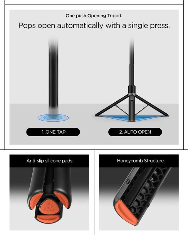 Spigen Ασύρματο MagSafe Selfie Stick με Τρίποδο και Bluetooth Τηλεχειριστήριο - S581W - Black