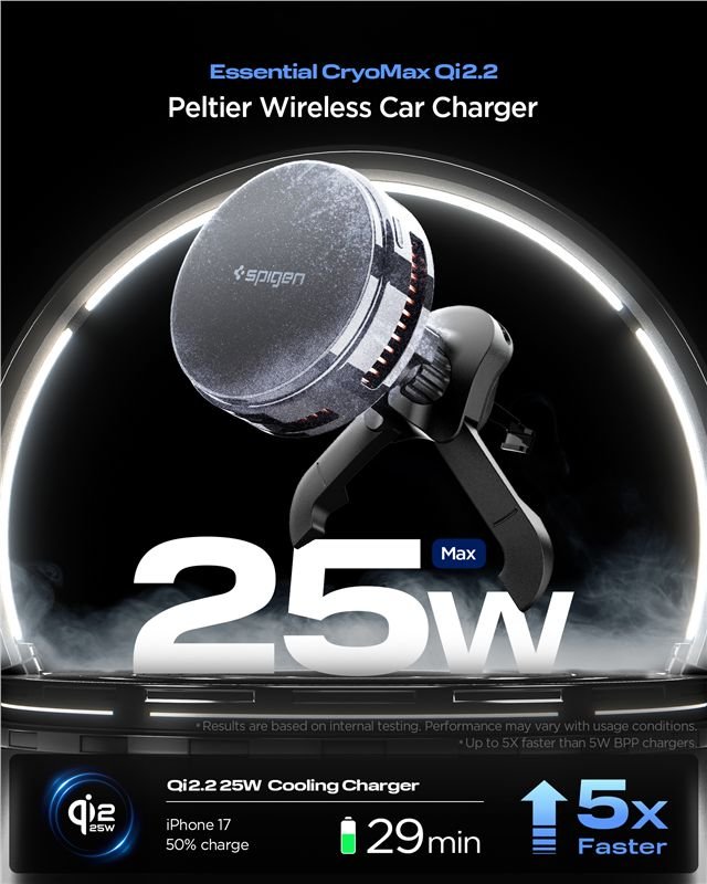 Spigen Μαγνητική Βάση Αυτοκινήτου Αεραγωγού με Ασύρματη Φόρτιση MagSafe 25W Qi2.2 - Essential EV25MFAQ - Black