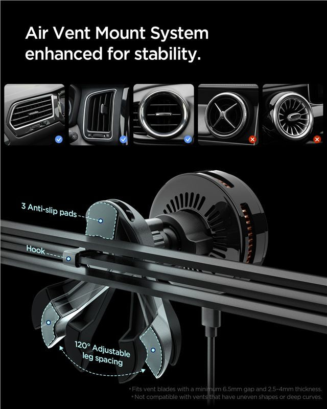 Spigen Μαγνητική Βάση Αυτοκινήτου Αεραγωγού με Ασύρματη Φόρτιση MagSafe 25W Qi2.2 - Essential EV25MFAQ - Black