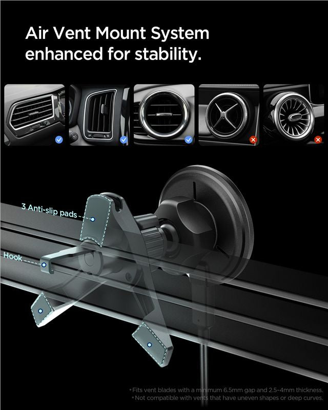 Spigen Μαγνητική Βάση Αυτοκινήτου Αεραγωγού με Ασύρματη Φόρτιση MagSafe Qi2 15W - Essential EV15MAQ - Black