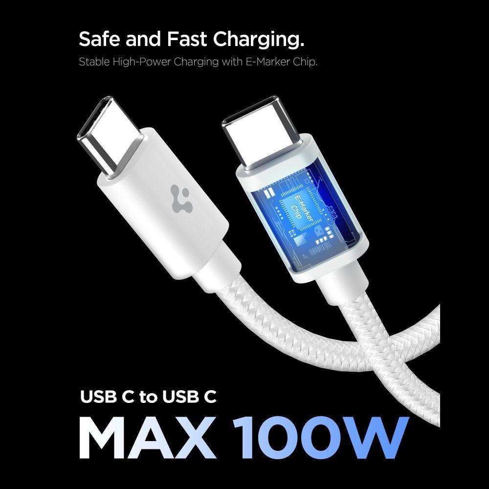 Spigen Οικιακός Φορτιστής Γρήγορης Φόρτισης 45W με 1 Θύρα Type - C και Καλώδιο Type - C to Type - C - EE451EU Essential - White