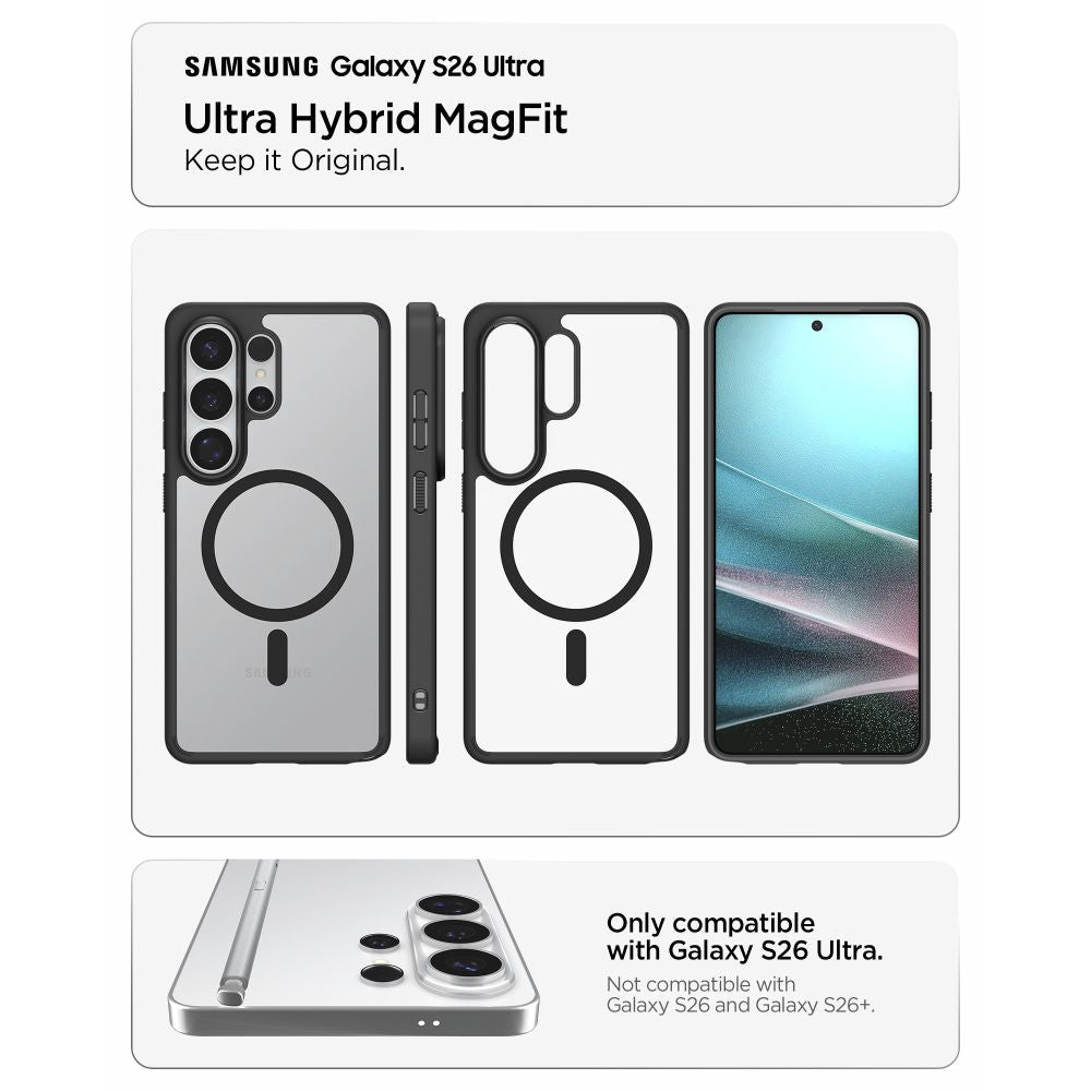 Spigen Samsung Galaxy S26 Ultra - Σκληρή Θήκη με Πλαίσιο Σιλικόνης Και MagSafe - Ultra Hybrid Mag - Clear / Matte Black