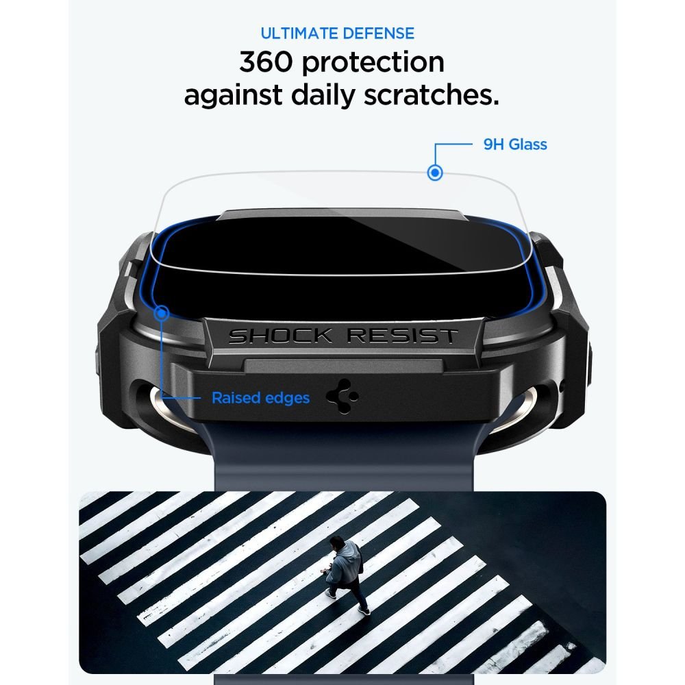 Spigen Θήκη Apple Watch Ultra (1/2/3) - 49mm και Αντιχαρακτικό Γυαλί Οθόνης - Rugged Armor - Matte Black
