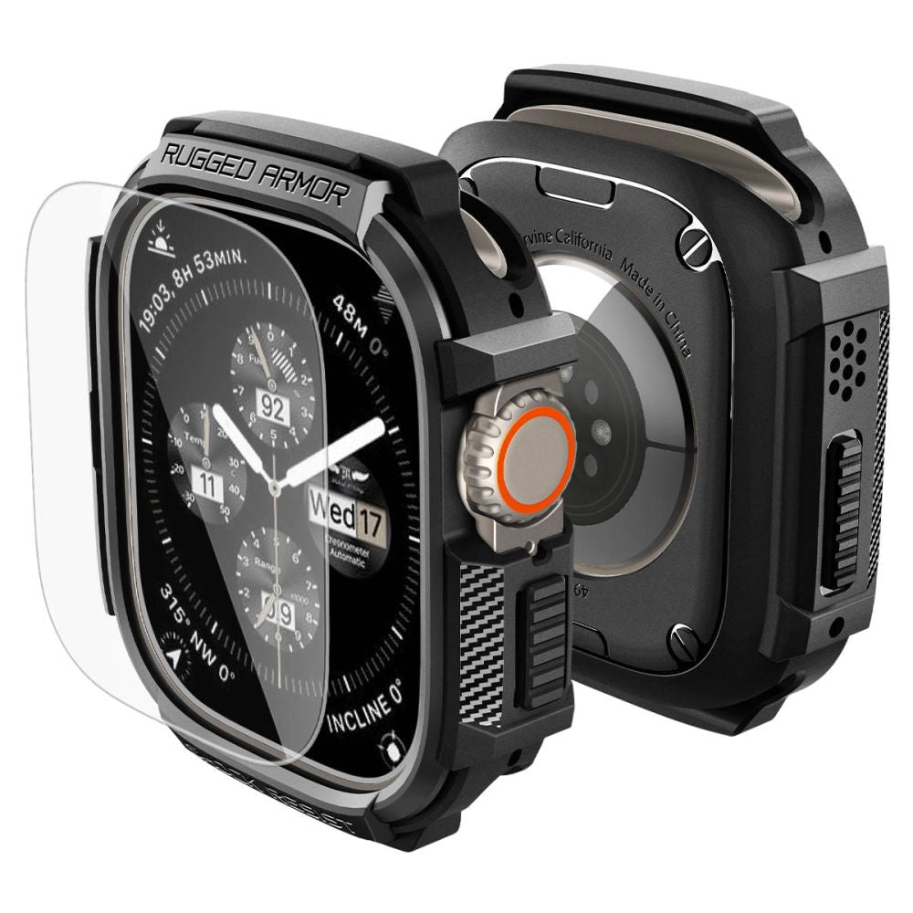 Spigen Θήκη Apple Watch Ultra (1/2/3) - 49mm και Αντιχαρακτικό Γυαλί Οθόνης - Rugged Armor - Matte Black
