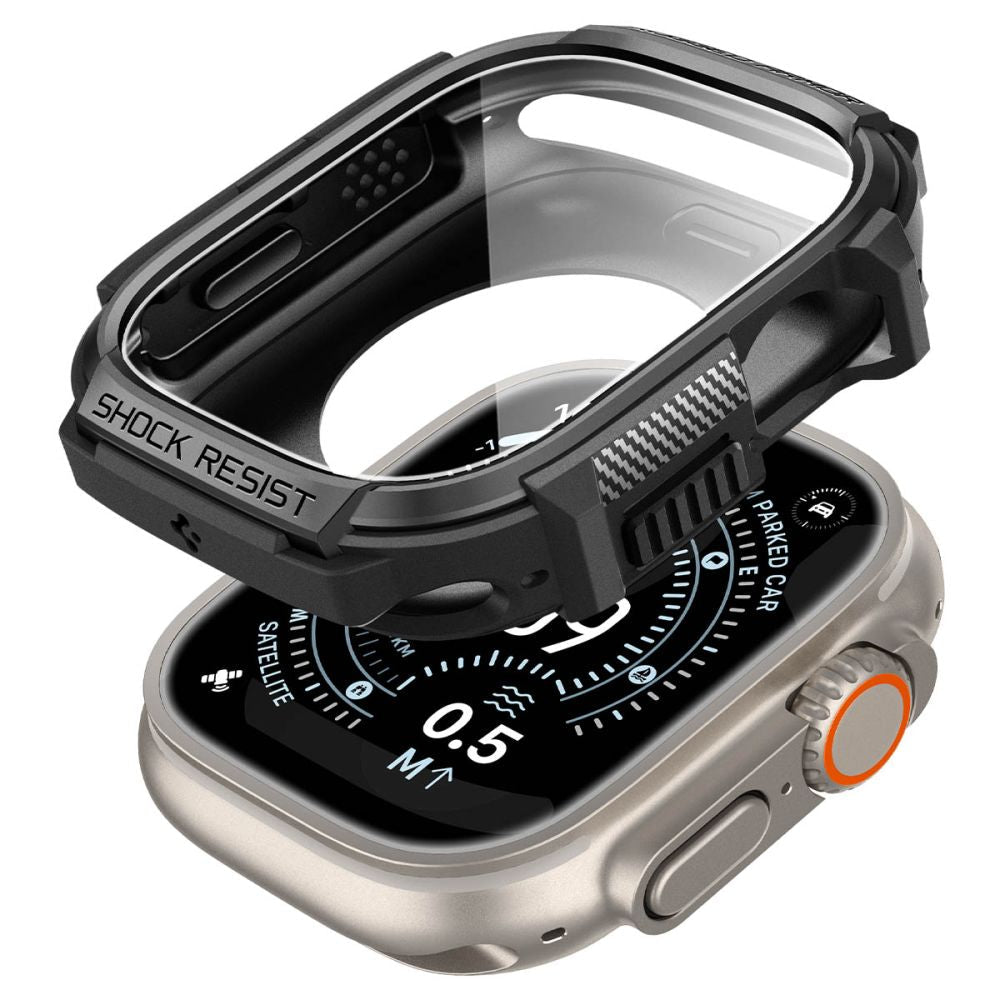 Spigen Θήκη Apple Watch Ultra (1/2/3) - 49mm και Αντιχαρακτικό Γυαλί Οθόνης - Rugged Armor - Matte Black
