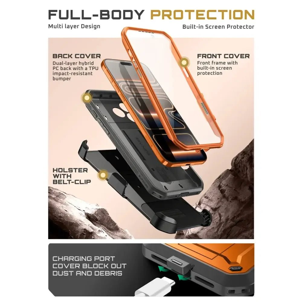 Supcase iPhone 17 Pro Max - Unicorn Beetle Pro - Σκληρή Θήκη με Προστασία Οθόνης και Stand - Coral
