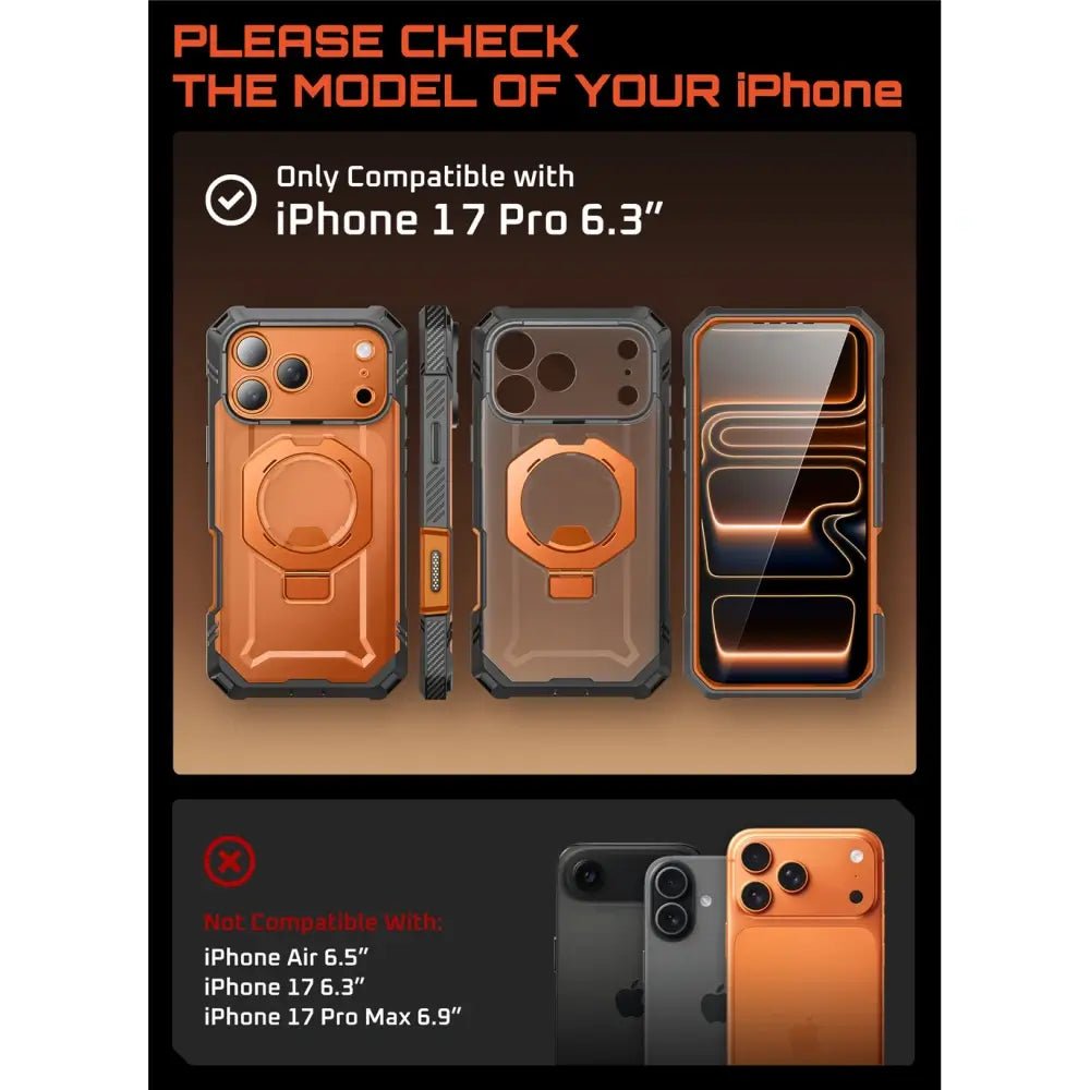 Supcase iPhone 17 Pro - UB Grip Pro Mag - Σκληρή Θήκη με Προστασία Οθόνης και MagSafe / Stand - Clear / Coral