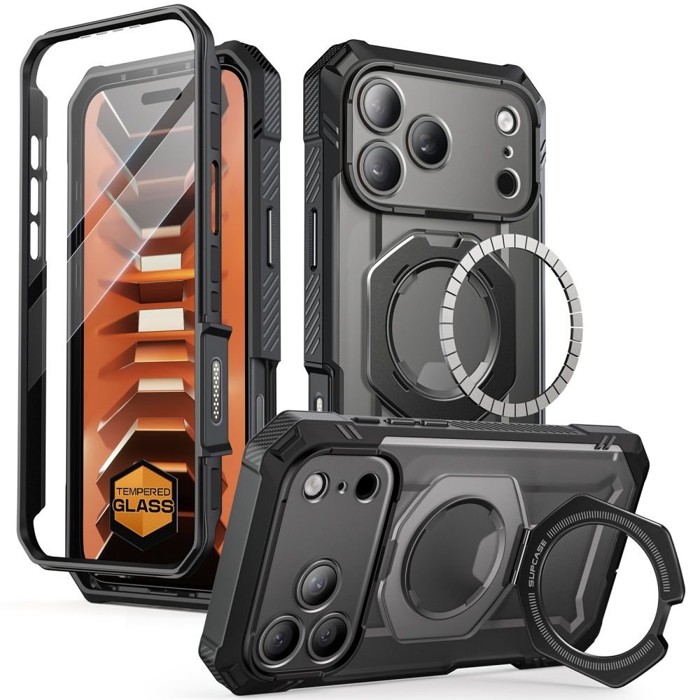 Supcase iPhone 18 Pro / iPhone 17 Pro - Σκληρή Θήκη με Προστασία Οθόνης και MagSafe / Stand - Grip Pro Mag - Black