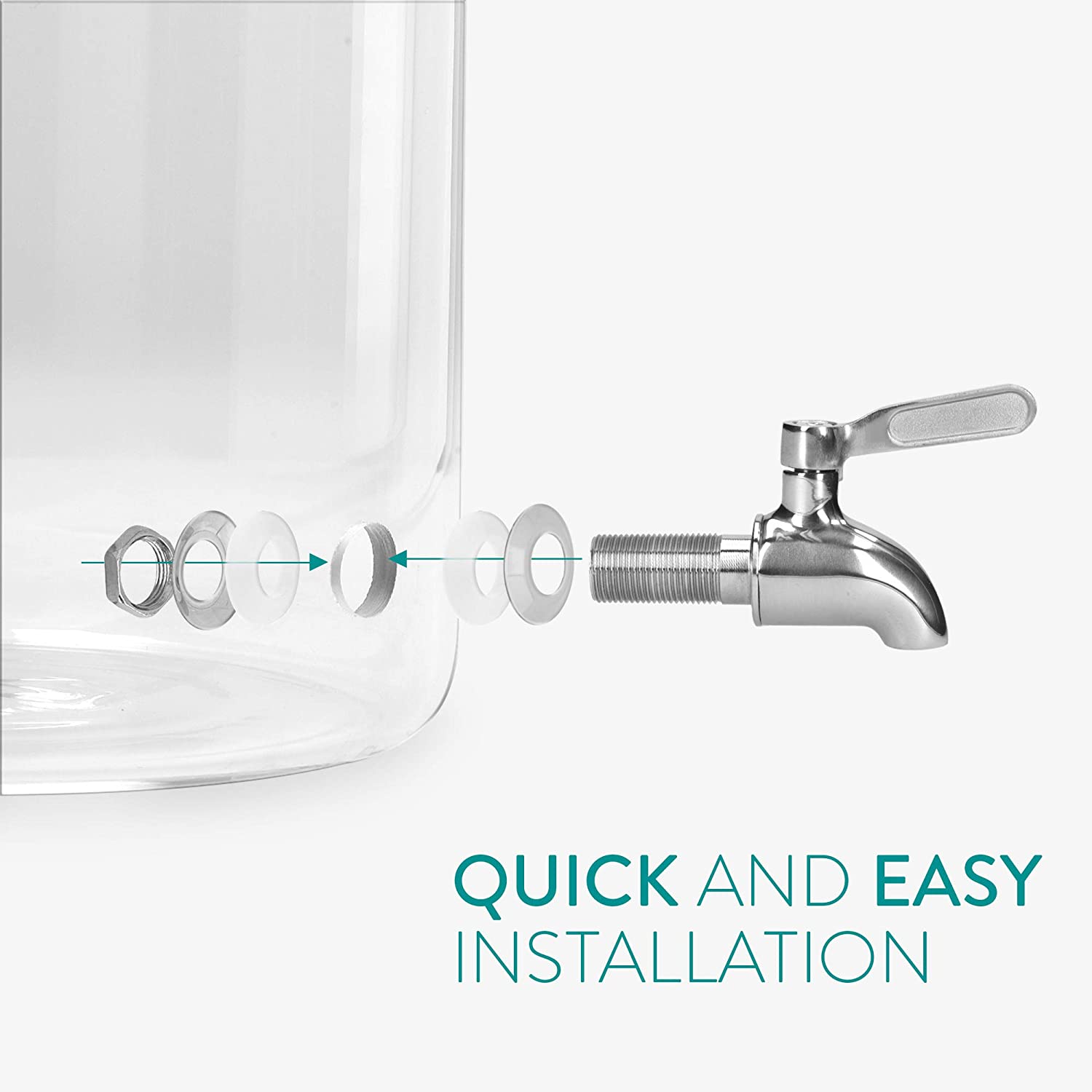 Navaris Glass Beverage Drink Dispenser Γυάλινος Διανεμητής Ποτού με Ξύλινη Βάση - 5L - White - 46785.06